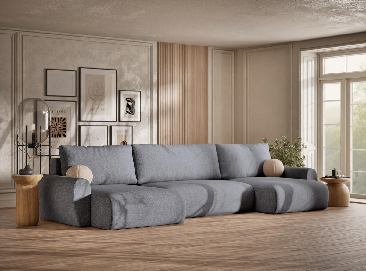 WOHNLANDSCHAFT MIT SCHLAFFUNKTION Numba Grau Webstoff - Schwarz/Grau, Holz/Holzwerkstoff (397/70/153cm) - Maison de Reve