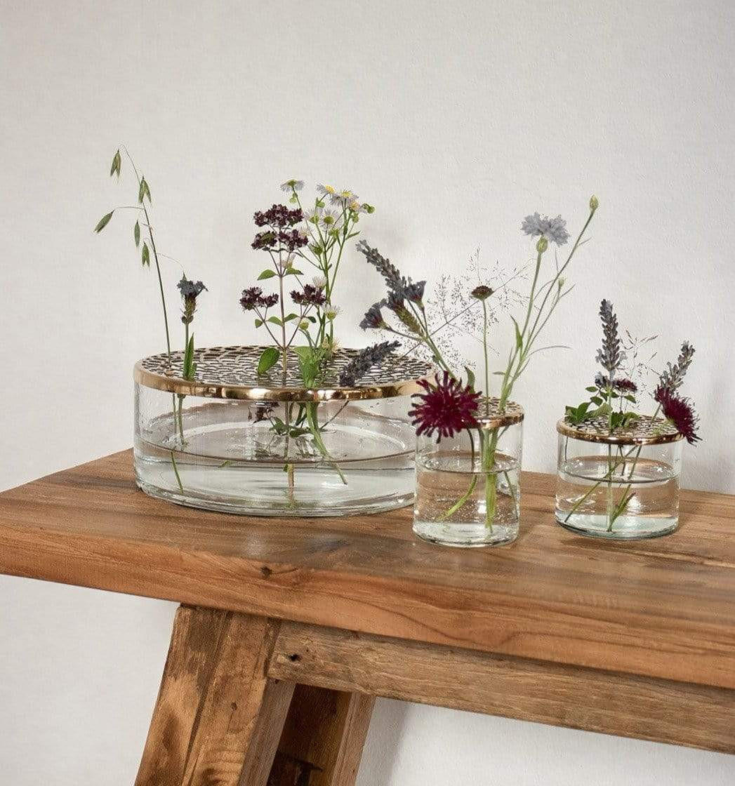 VASE Buket Ikebana aus Eisen und Glas Ø20,5/7 cm - Goldfarben, Glas (7cm) - LaLe Living