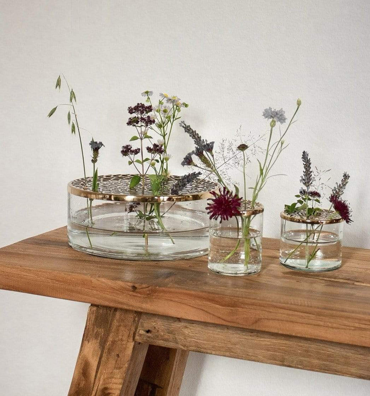 VASE Buket Ikebana aus Eisen und Glas Ø20,5/7 cm - Goldfarben, Glas (7cm) - LaLe Living
