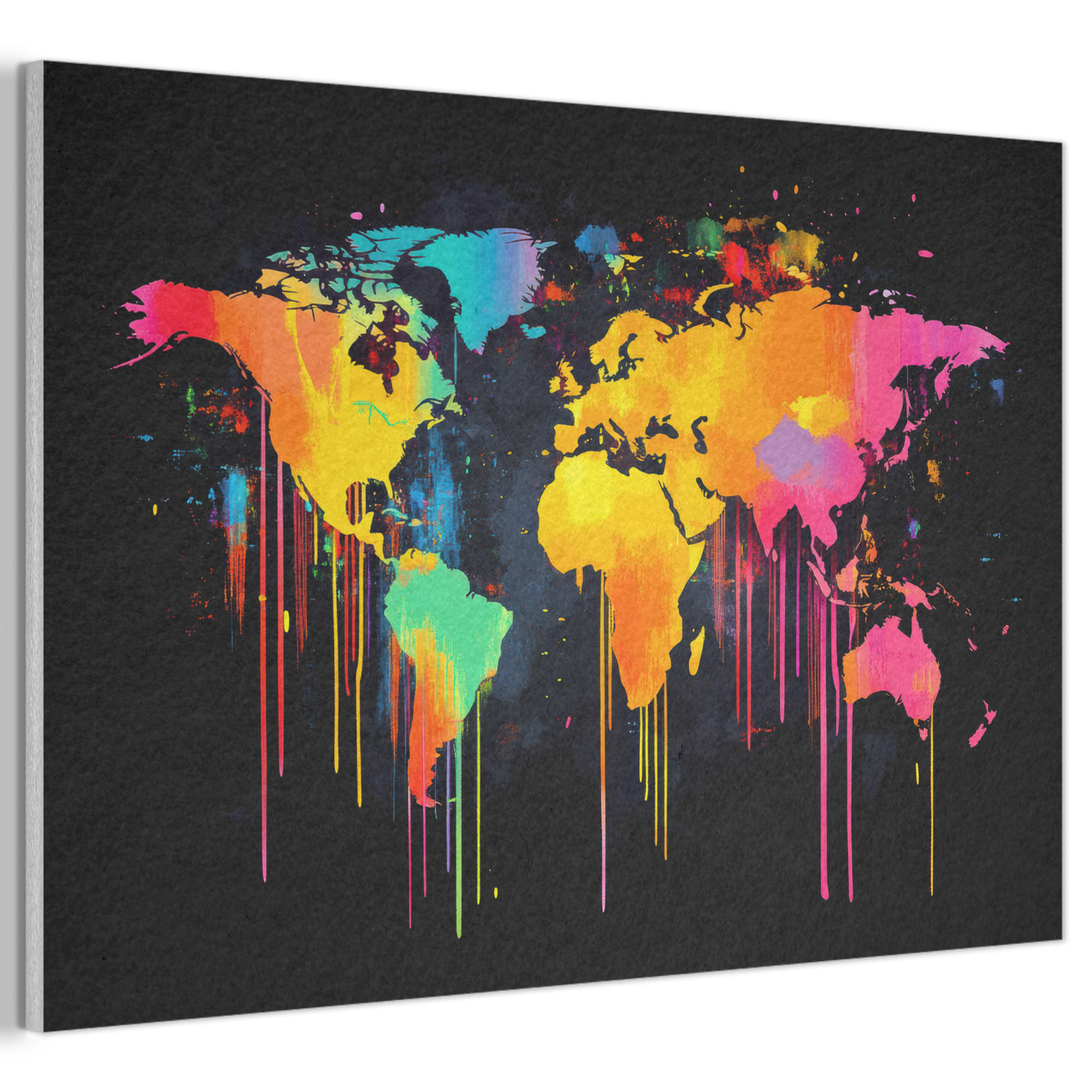 AKUSTIKBILD Weltkarte - Farbe - Bunt - Graffiti - Welt Akustikpaneele 90x60 cm - Multicolor, Kunststoff (90/60/0.9cm) - MuchoWow