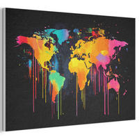 AKUSTIKBILD Weltkarte - Farbe - Bunt - Graffiti - Welt Akustikpaneele 90x60 cm - Multicolor, Kunststoff (90/60/0.9cm) - MuchoWow