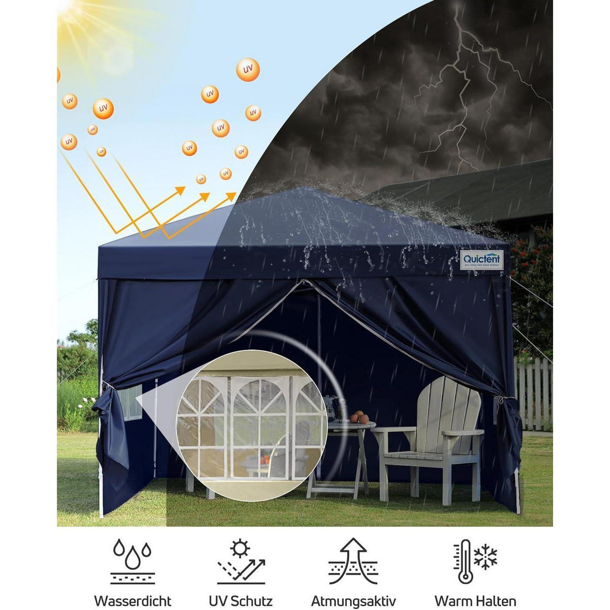 FALTPAVILLON 3 x 3 m Blau mit Seitenwänden - Blau, Textil (294/265/294cm)