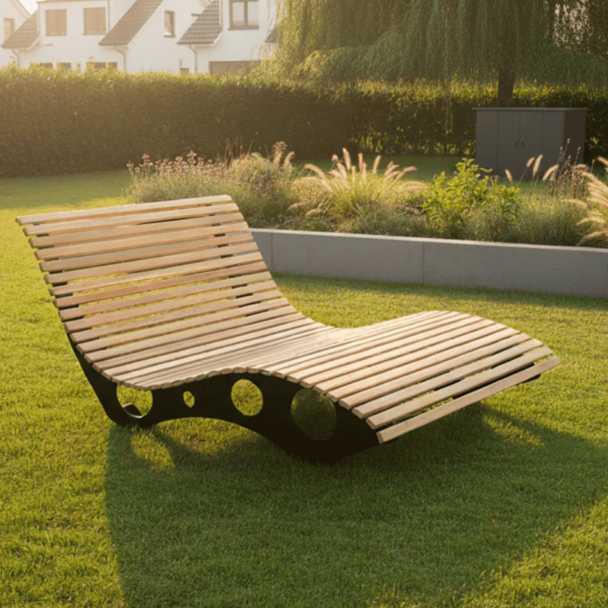 WELLENLIEGE Doppelliege MARTEN Massivholz Waldsofa - Braun, Holz (148/105/152cm) - DELUKE