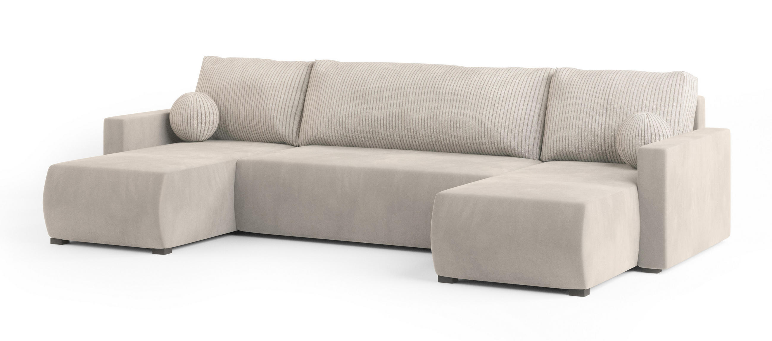 WOHNLANDSCHAFT TESSUN Creme Plüsch-Stoff mit Schlaffunktion - Creme, Holz (286/85/143cm) - MASSENO