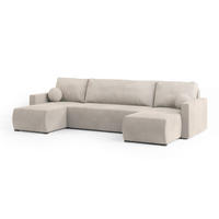 WOHNLANDSCHAFT TESSUN Creme Plüsch-Stoff mit Schlaffunktion - Creme, Holz (286/85/143cm) - MASSENO