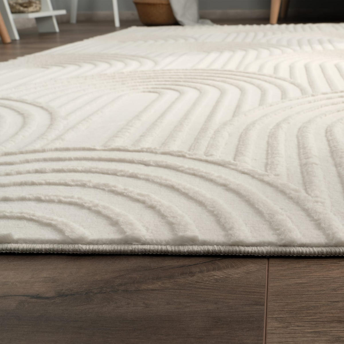 KURZFLORTEPPICH, mit Struktur, aus Polyester, Creme, 120 x 160 cm - Creme, Textil (120/160cm) - KADIMA DESIGN