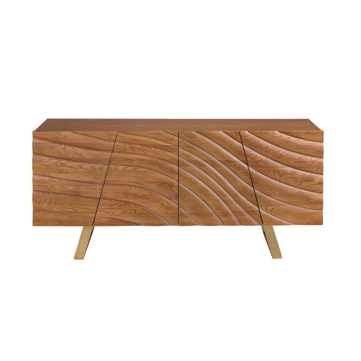 SIDEBOARD aus hellem Nussbaumholz und poliertem goldfarbenem Stahl 180/43/80 cm - Honigeiche/Cognac, Holz/Naturmaterialen (180/80/43cm) - ANGEL CERDA