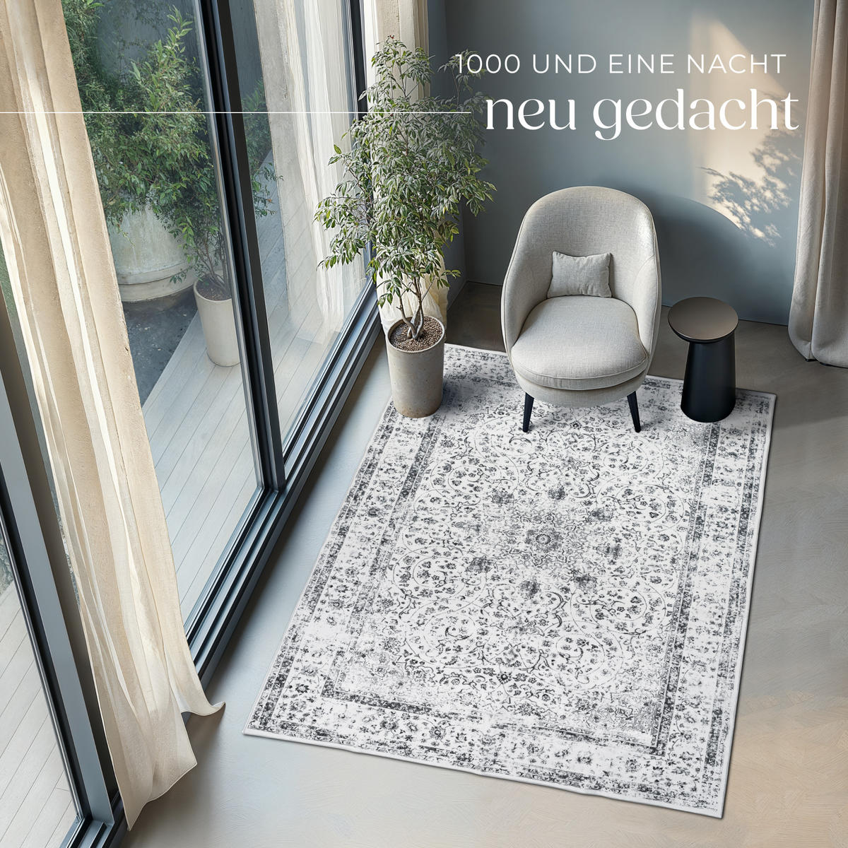 TEPPICH Vintage Design Aliya,rutschfeste Unterseite,grau - Grau, Kunststoff (200/274cm) - tectake