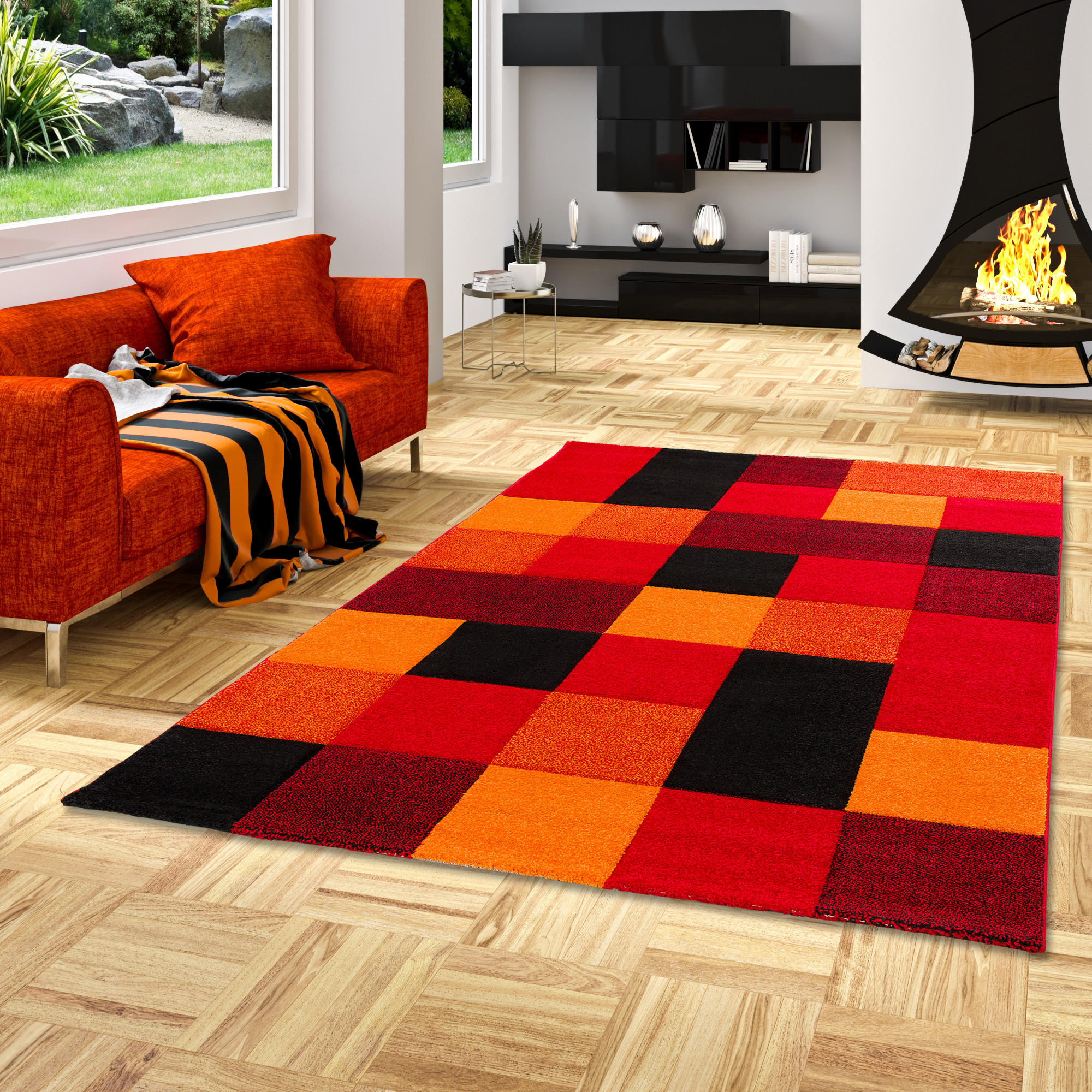 DESIGNER TEPPICH BRILLIANT KARO - Rot/Orange, Textil (160/230cm) - Pergamon