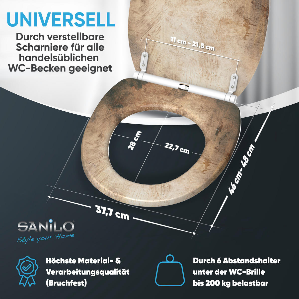 WC-SITZ mit Absenkautomatik & Top Fix Canvas - Braun, Holzwerkstoff (37.7/5.5/48cm) - Sanilo