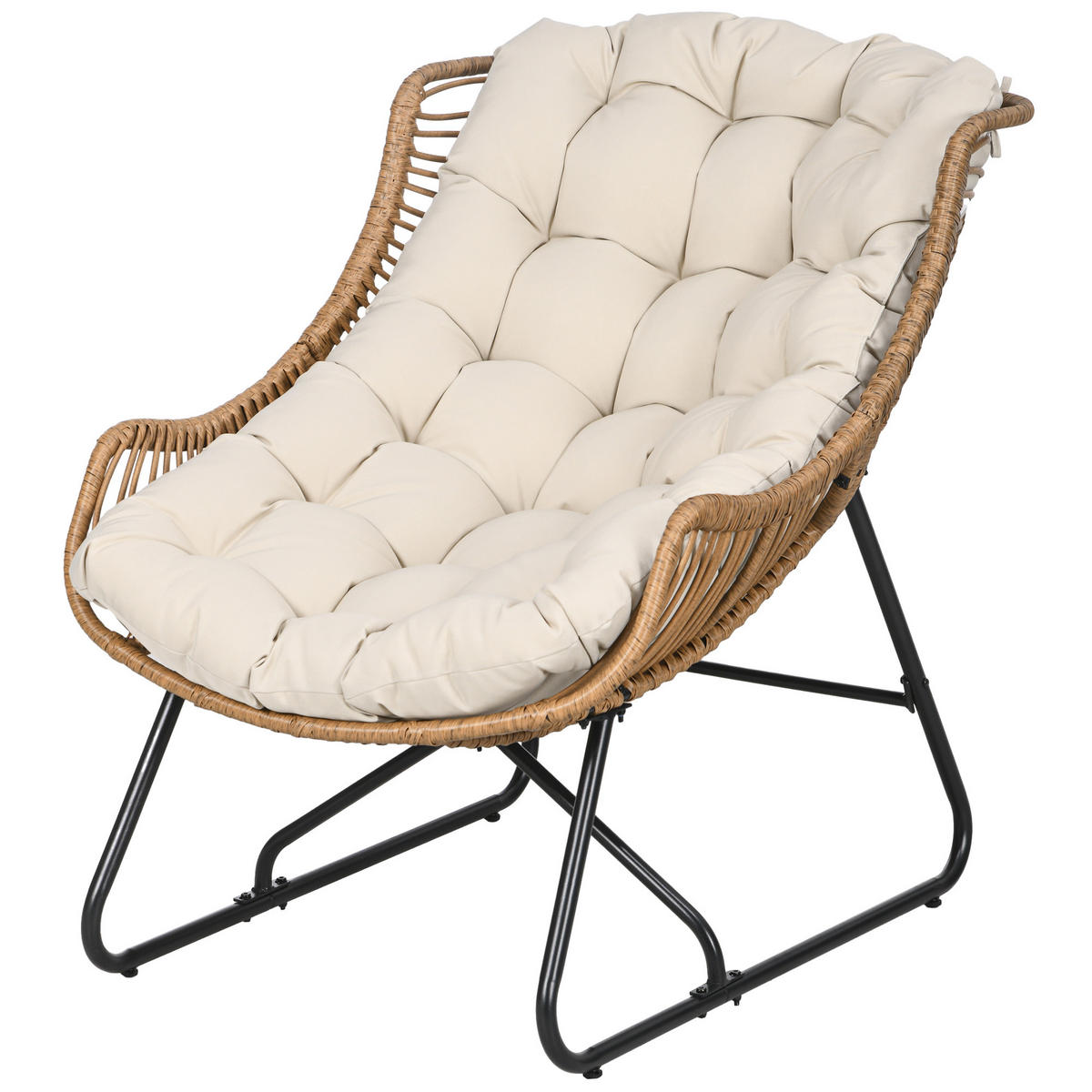 LOUNGESESSEL DE-06715 Rattanoptik, mit Polsterauflage, wetterfest - Taupe, Textil/Metall (75/90/101cm) - ComfortXL
