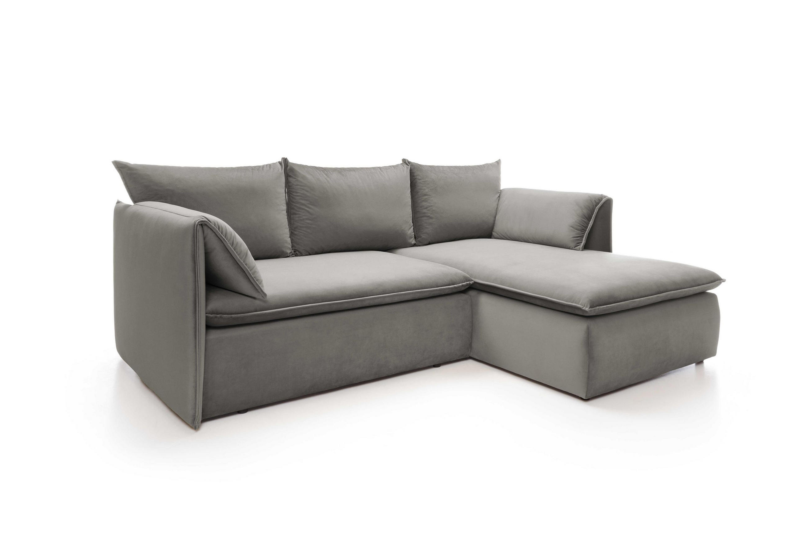 ECKSOFA PREGIO Grau Plüsch-Stoff mit Schlaffunktion - Grau, Holz (230/166cm) - MASSENO