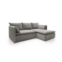 ECKSOFA PREGIO Grau Plüsch-Stoff mit Schlaffunktion - Grau, Holz (230/166cm) - MASSENO