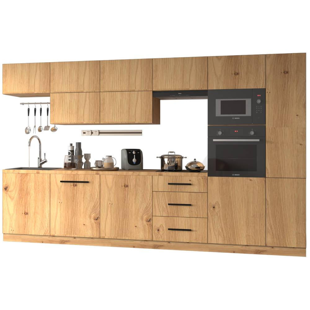 KÜCHENZEILE 340 cm - Langen KL1-M340 in Artisan Eiche - Schwarz/Eiche Artisan, Holz (340/212/58cm)
