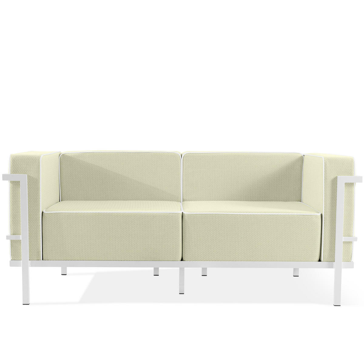 GARTENLOUNGE-SET TRIGLO 4-tlg., 1x Tisch, 2x Sessel, 1x Sofa 2-Sitzer, Modern, Weiß - Weiß/Hellgrün, Glas/Textil - KONSIMO®