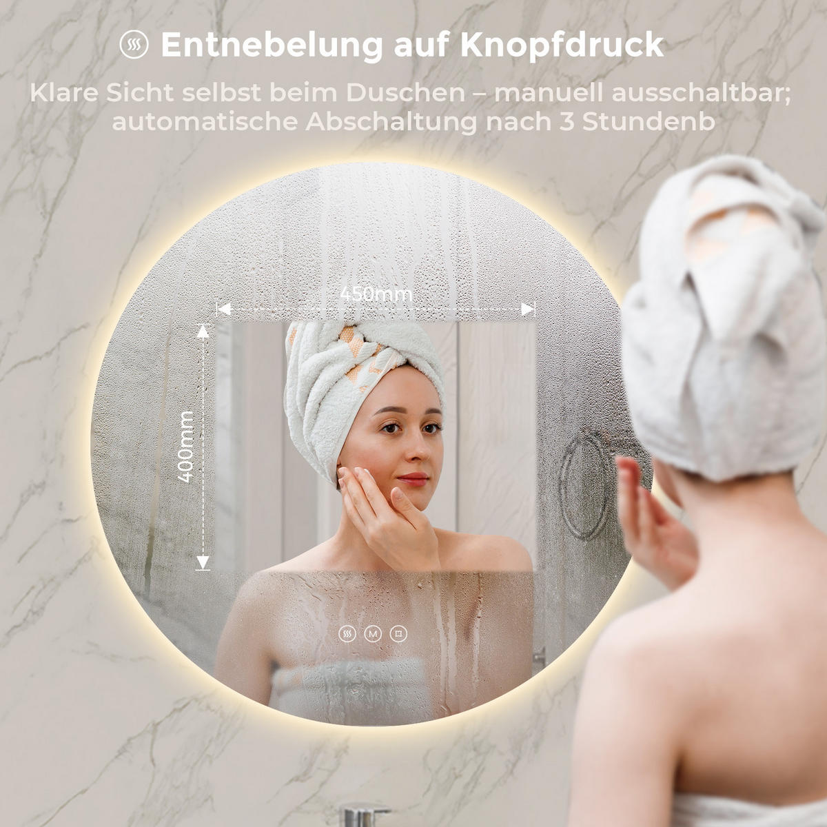 BADSPIEGEL MIT BELEUCHTUNG 80 cm Rund mit dimmbarer LED-Beleuchtung und Antibeschlag - Transparent, Glas (80/80/3.5cm) - S'AFIELINA