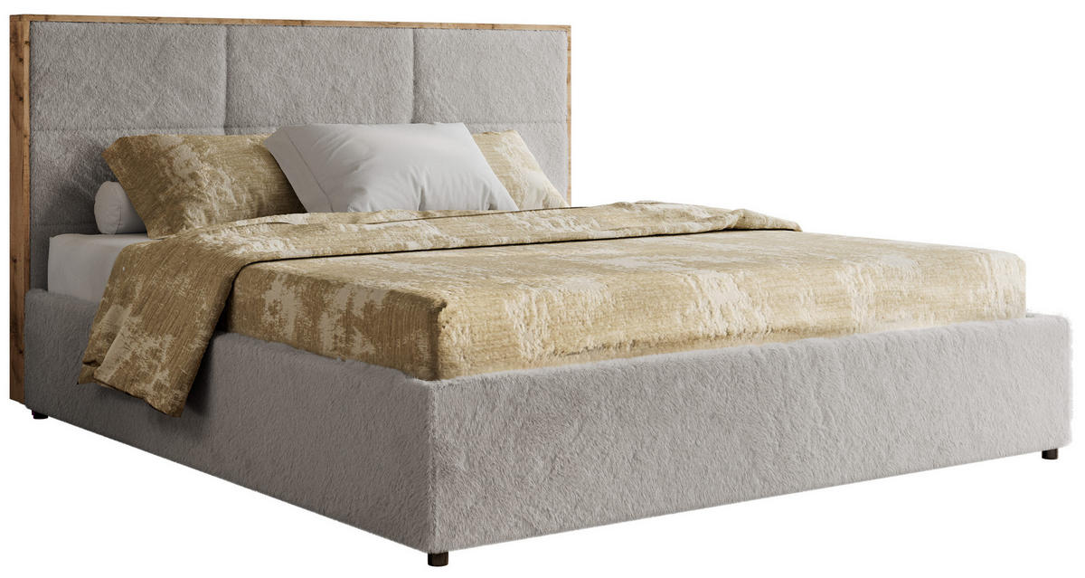 POLSTERBETT LERIO CLASSIC 180/200 - Hellgrau Plüsch - Pocket-Matratze - Hellgrau, Textil (180/200cm) - MKS