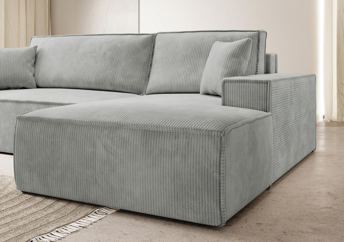 ECKSOFA Farese Hellgrau Cordbezug - Hellgrau/Schwarz, Kunststoff/Textil (267/167cm) - Selsey