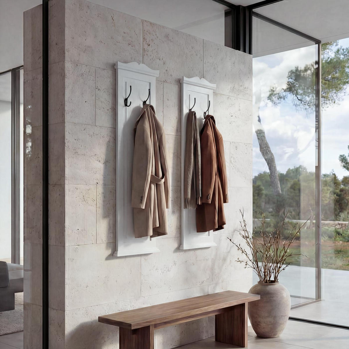 WANDGARDEROBE Weiß 2er-Set - Weiß, Holz (28/109/5cm) - MCW