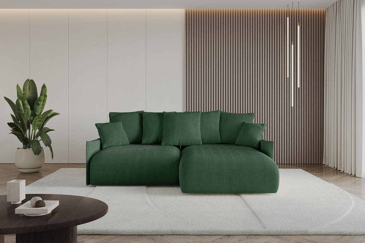 ECKSOFA Ottomane rechts ONESK-L -v1 216x177x72 Grün Cord - Grün, Holzwerkstoff/Kunststoff (177/216cm) - ALTDECOR