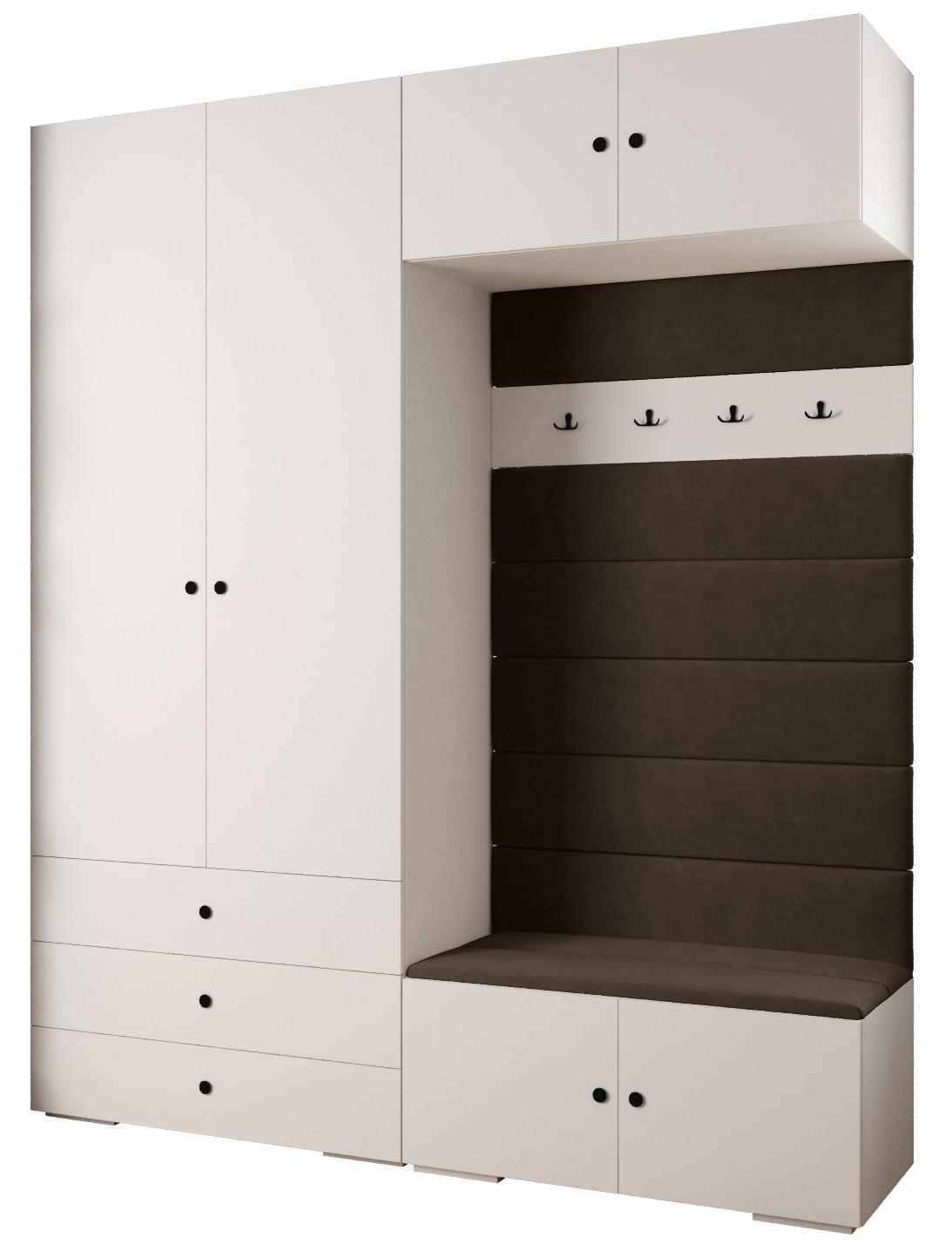 Abiks Möbel Garderoben-Set Weiß, Braun, Schwarz 200x236.7x47 cm