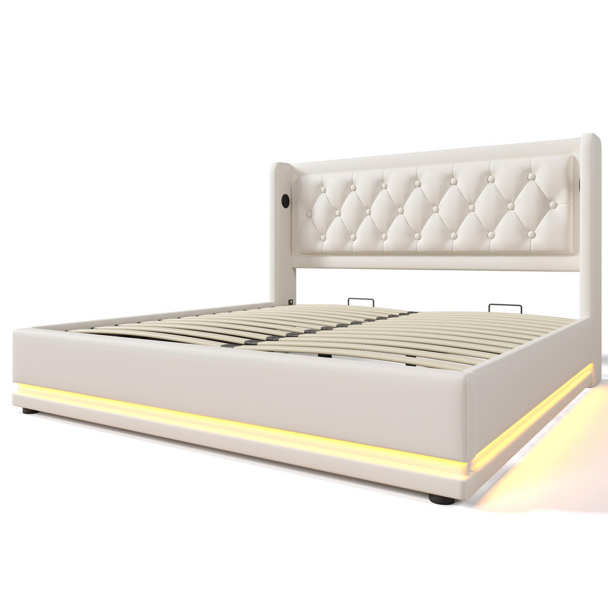 POLSTERBETT 160/200 cm Weiß aus PU mit Matratze, LED und Stauraum - Weiß, Kunststoff (160/200cm) - OKMYHOME
