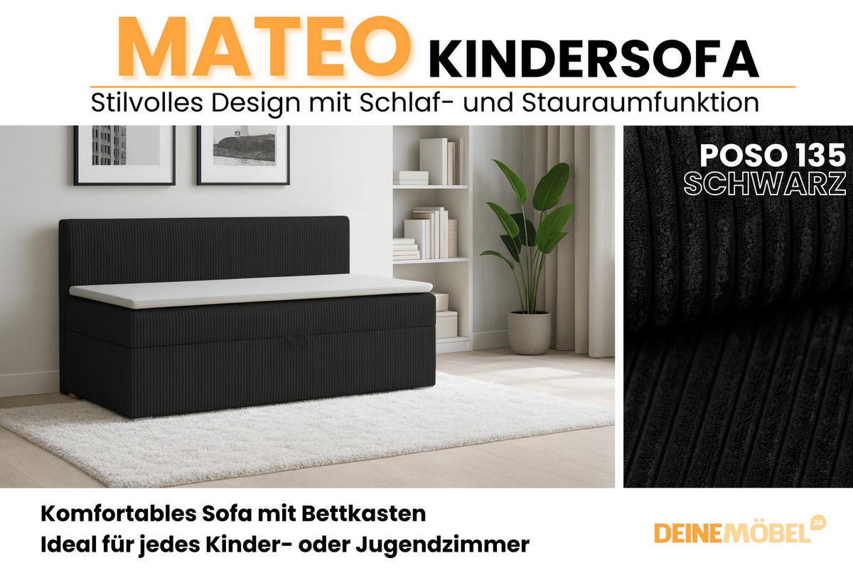 BOXBETT MATEO 90/200 Schwarz mit Taschen-Federkernmatratze H4 - Schwarz, Holz/Holzwerkstoff (90/200cm) - Deine Möbel 24