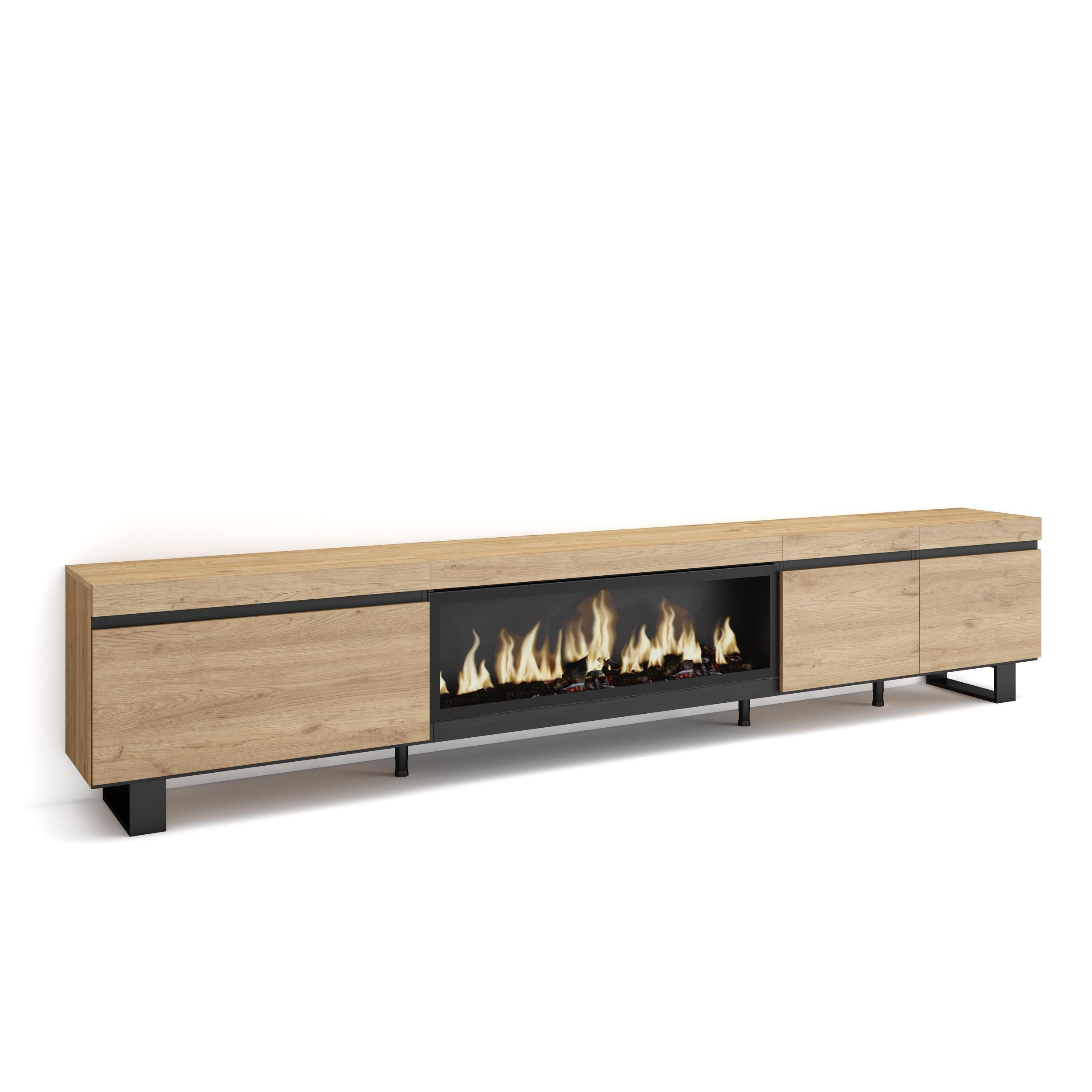 TV-SCHRANK Lowboard, Elektrokamin XXL, eiche, 288/35/57cm - Eichefarben, Holzwerkstoff (288/57/35cm) - Skraut Home