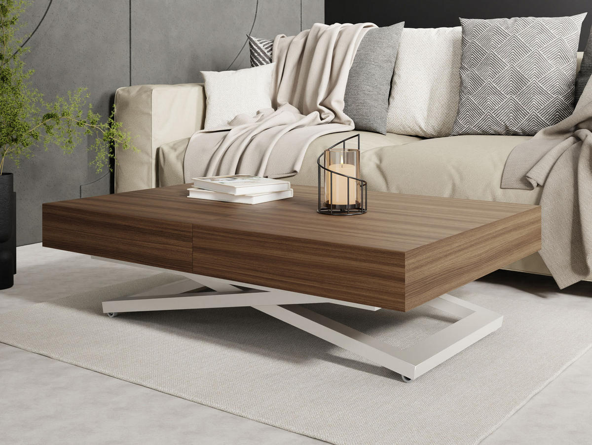 COUCHTISCH Cavetta U höhenverstellbar ausziehbar, Walnuss Braun 120-200/80/27-76 cm - Kaschmir/Walnussfarben, Holzwerkstoff/Metall (80/120/76cm) - WFL GROUP