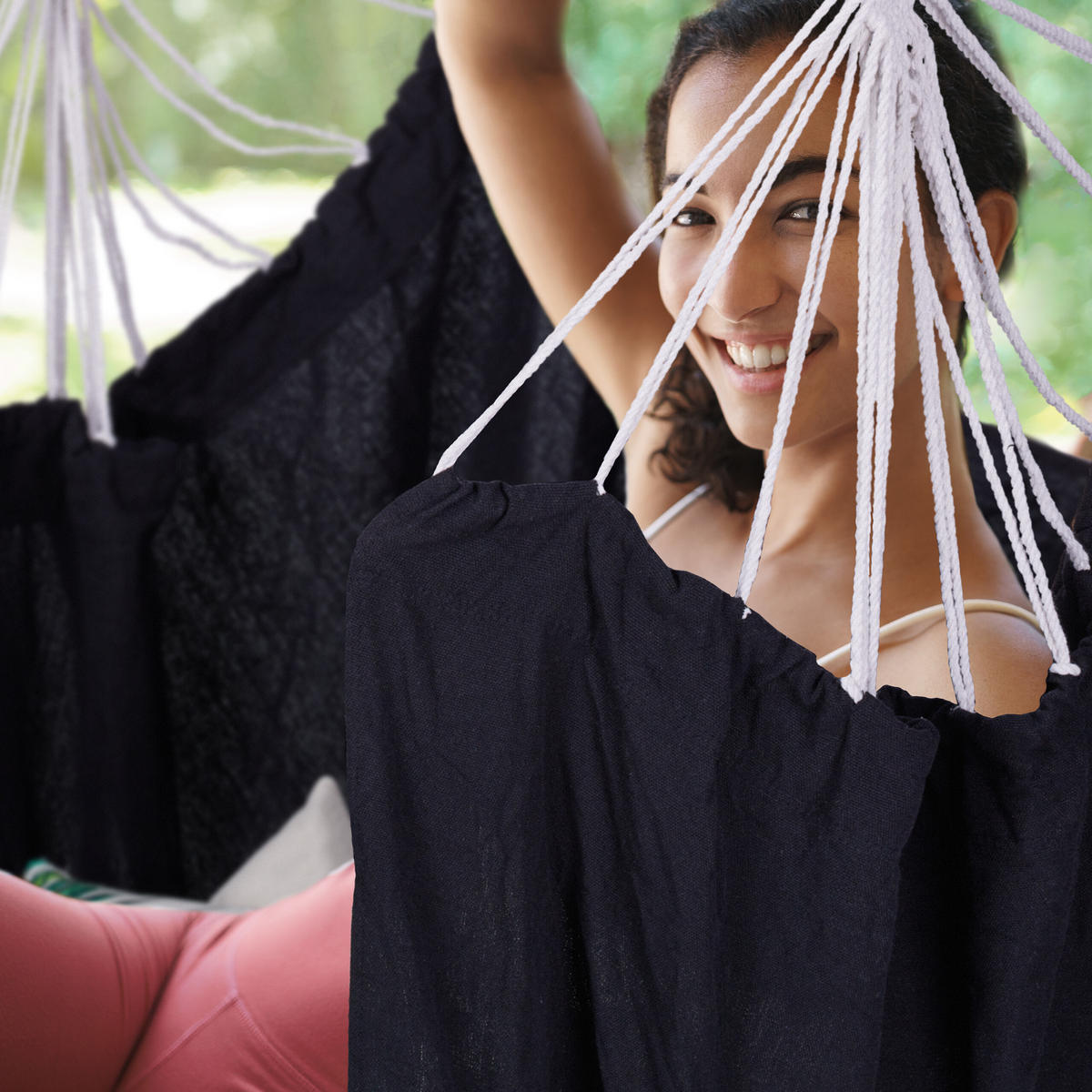 HÄNGESESSEL - Schwarz, Holz/Textil (100/150/40cm) - Relaxdays