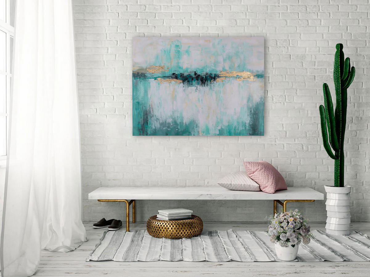 ACRYLBILD HANDGEMALT 100/75 cm - Türkis, Holz/Textil (100/75cm) - KUNSTLOFT