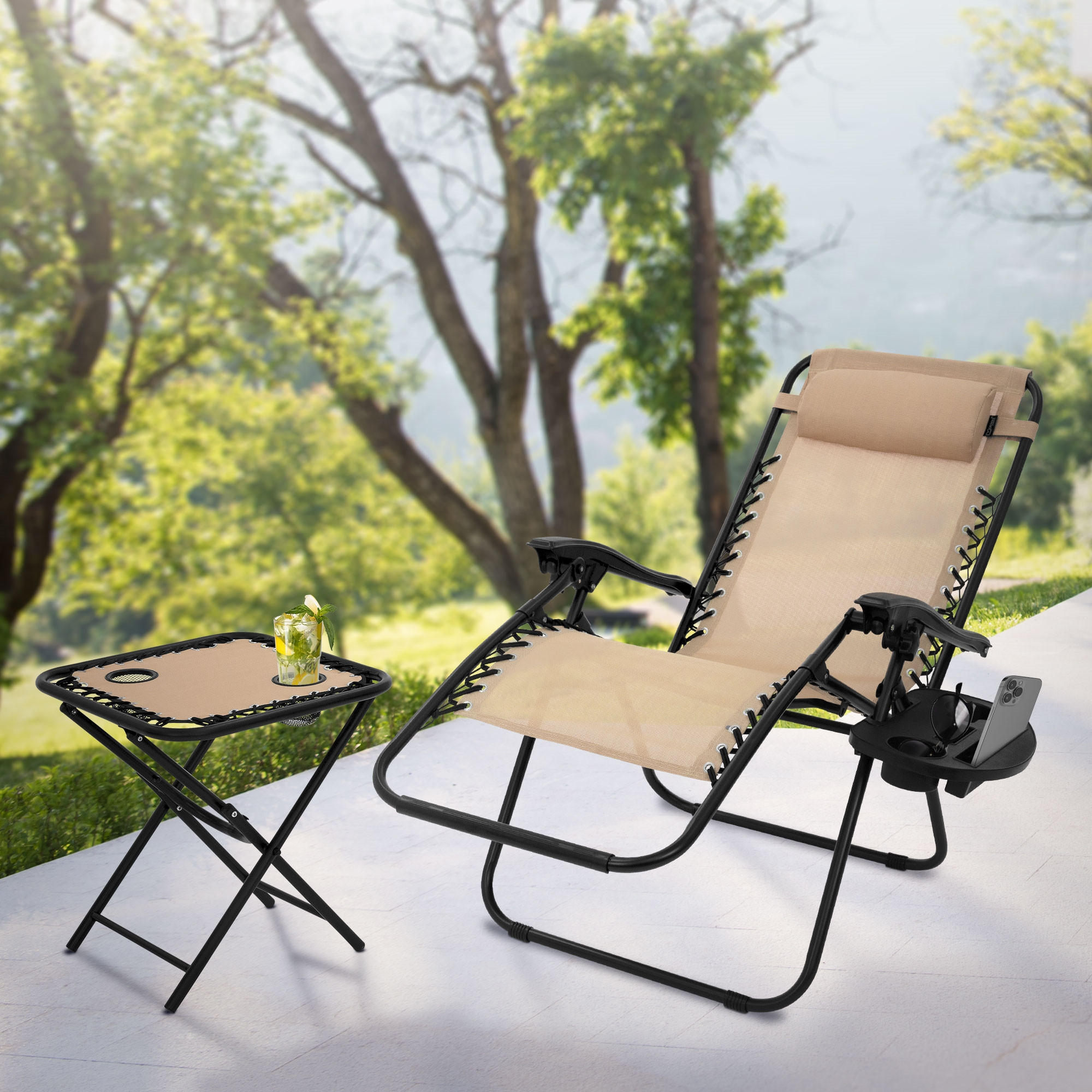 SONNENLIEGE 2er Set mit Tisch taupe - Beige, Metall (65/110/138cm) - ML-DESIGN