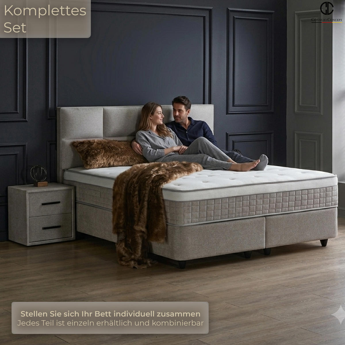 NACHTTISCH ARIANA 49/42/53 cm, Greige, zwei Schubladen - Greige/Schwarz, Holz/Kunststoff (49/53/42cm) - Consilio Concept