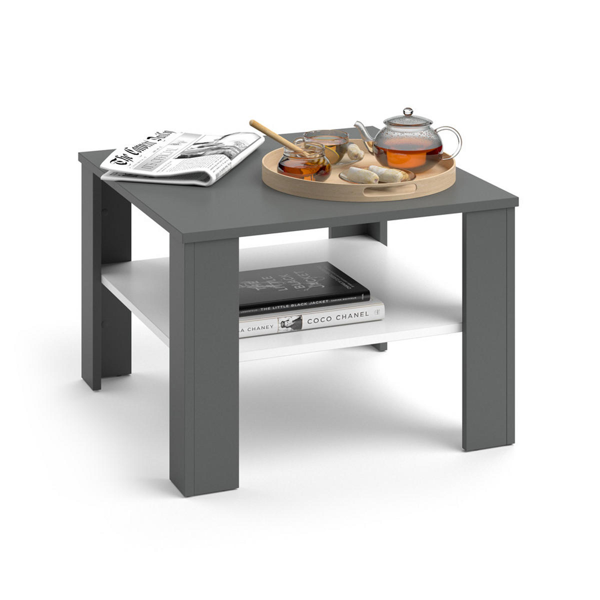 COUCHTISCH Homer Weiß/Anthrazit 60 x 60 cm - Anthrazit/Weiß, Holzwerkstoff (60/60/42cm) - Vicco