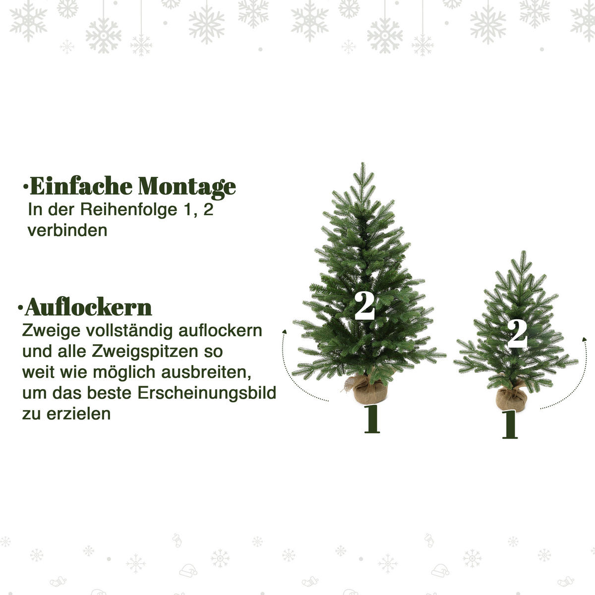 KÜNSTLICHER Weihnachtsbaum 2er Set, 60 & 90 cm, Fichten-Optik - Grün, Kunststoff (95cm) - Hometopia