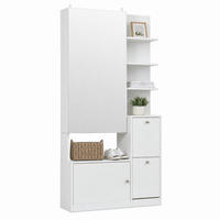 GARDEROBE-SET in Weiß Hochschrank mit Spiegel und Schuhschrank, Flur-Garderobenständer mit 5 Ablagen, B85/T40/H180cm - Weiß, Holzwerkstoff/Metall (273/87/98cm) - STILVORA