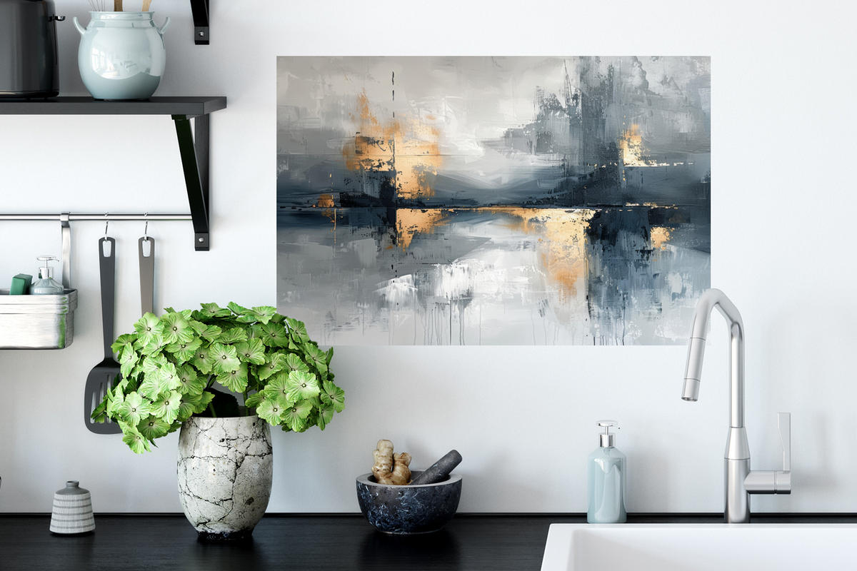 WANDTATTOO Kunst - Grau - Gold - Abstrakt 60x40 cm - Dunkelgrau, Kunststoff (60/40/0.1cm) - MuchoWow