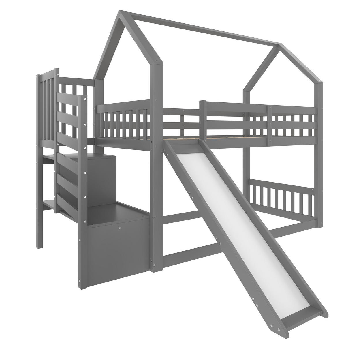 ETAGENBETT mit Stauraumtreppe und Rutsche 90x200 cm Kiefernholz Grau - Grau, Holzwerkstoff (90/200cm) - Beauniv