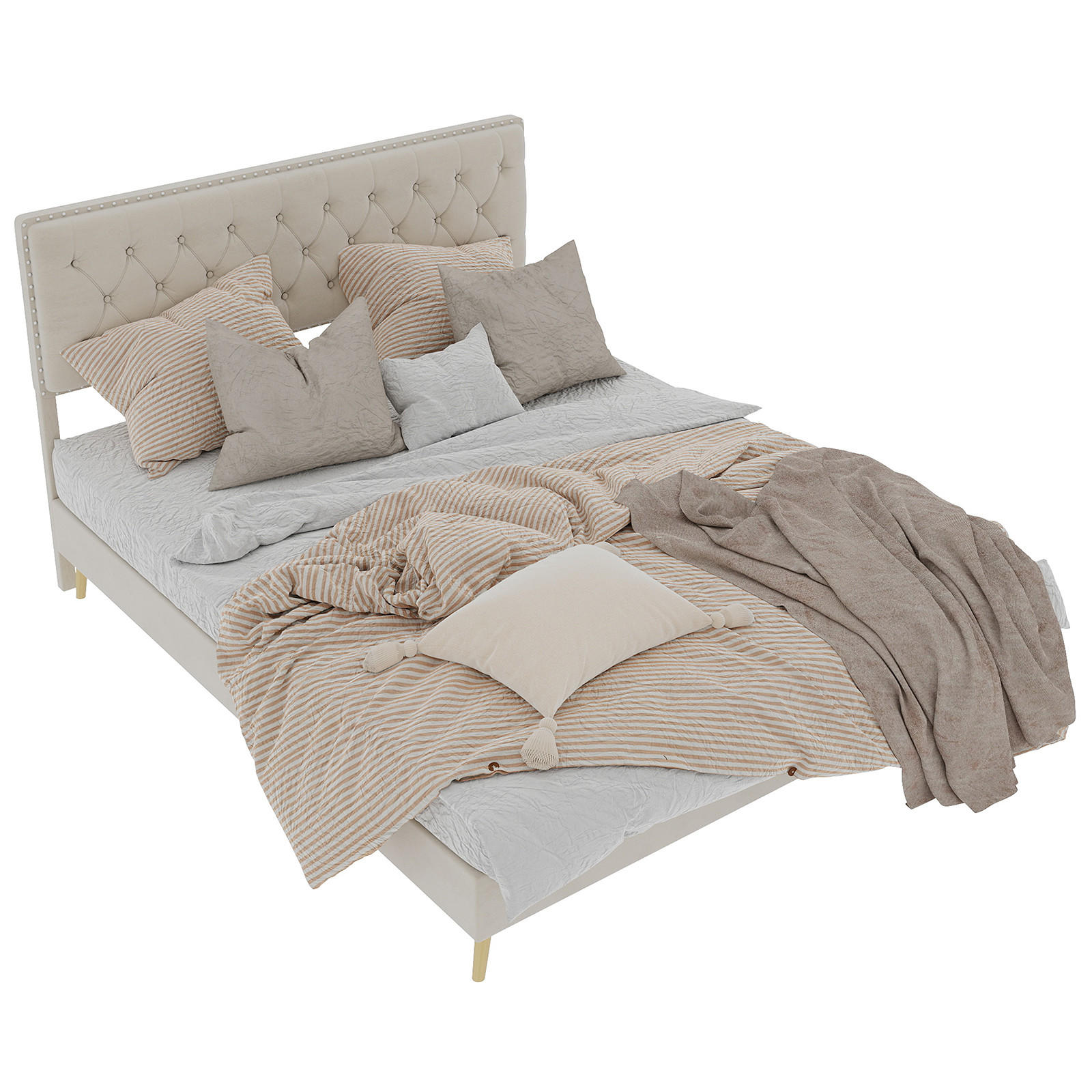 POLSTERBETT 140/200 cm in Beige Samt mit Stauraum - Beige, Holzwerkstoff/Textil (140/200cm) - WISHDOR