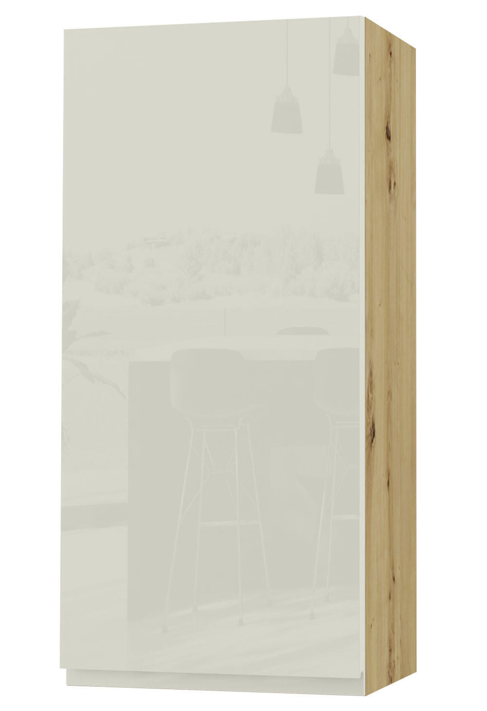 HÄNGESCHRANK Florence W4/45 Eiche Artisan / RAL 1013 perlweiß HG 45 / 32,5 / 96cm - Türanschlag links - Weiß Hochglanz/Eiche Artisan, Holz/Holzwerkstoff (45/96/32.5cm) - Feldmann-Wohnen