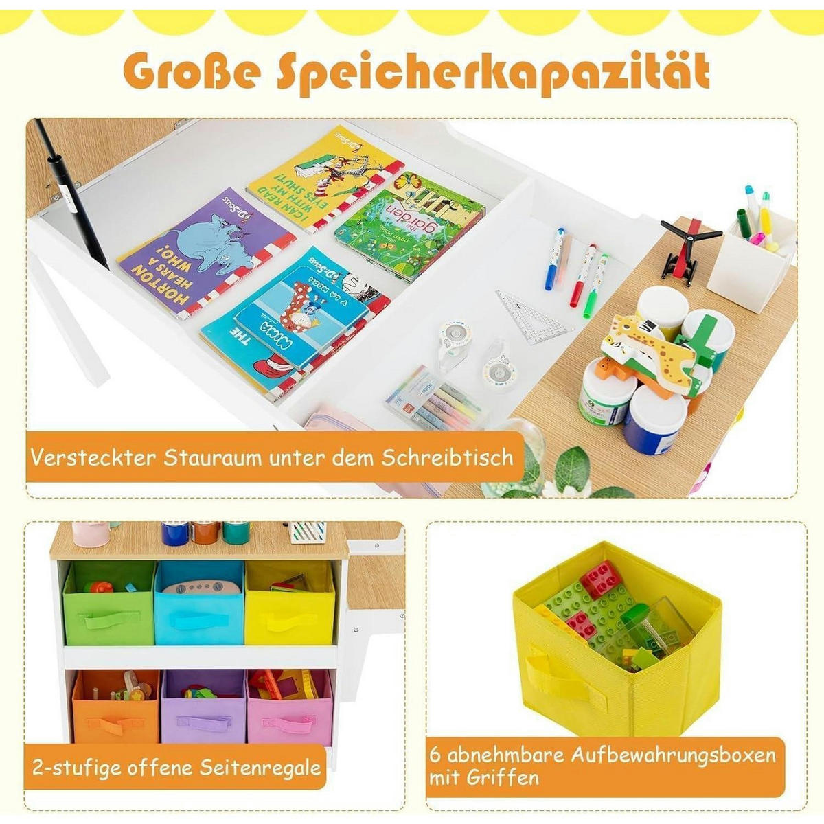 KINDERTISCH mit 2 Stühlen 3-teiliges Set Natur mit 2 Ablagen - Multicolor, Holzwerkstoff (60/55/109cm)