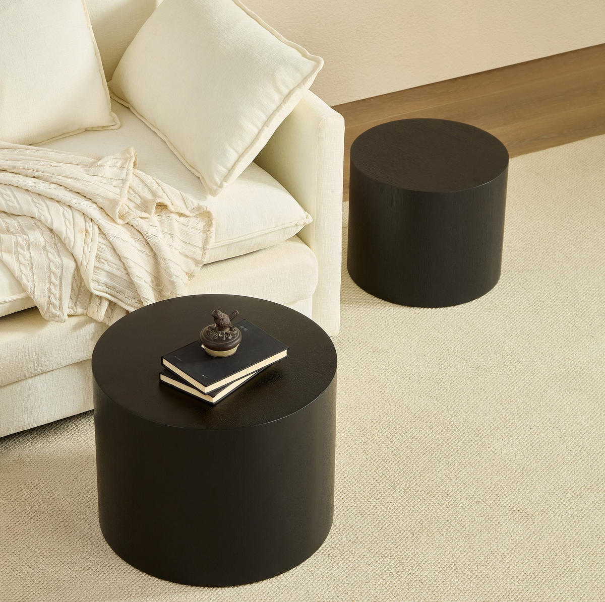 COUCHTISCH Ø48/38 cm aus MDF in Schwarz mit platzsparender Nesting-Funktion - Schwarz, Holzwerkstoff (48/48/38cm) - OKMYHOME