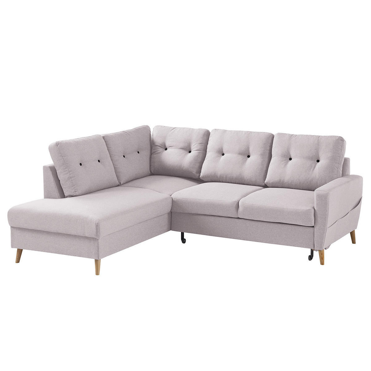 ECKSOFA mit Ottomane - Webstoff - Hellbraun/Hellrosa, Textil (230/200cm) - home24