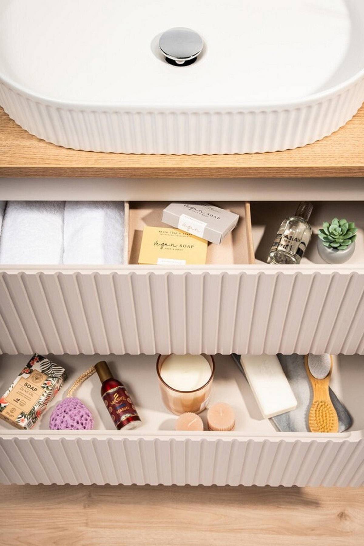 BADMÖBEL-SET 5 Teile Nova Cashmere N BM150 in Kaschmir Matt/ Weiß Matt - Kaschmir/Weiß, Holz (80/57/40cm)