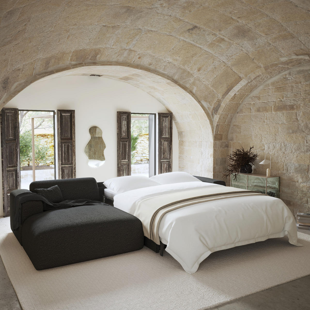 ECKSOFA LINKS SCHLAFSOFA Steinbock Dunkles Anthrazit 280cm - Anthrazit, Textil (165/280cm) - Sia Home