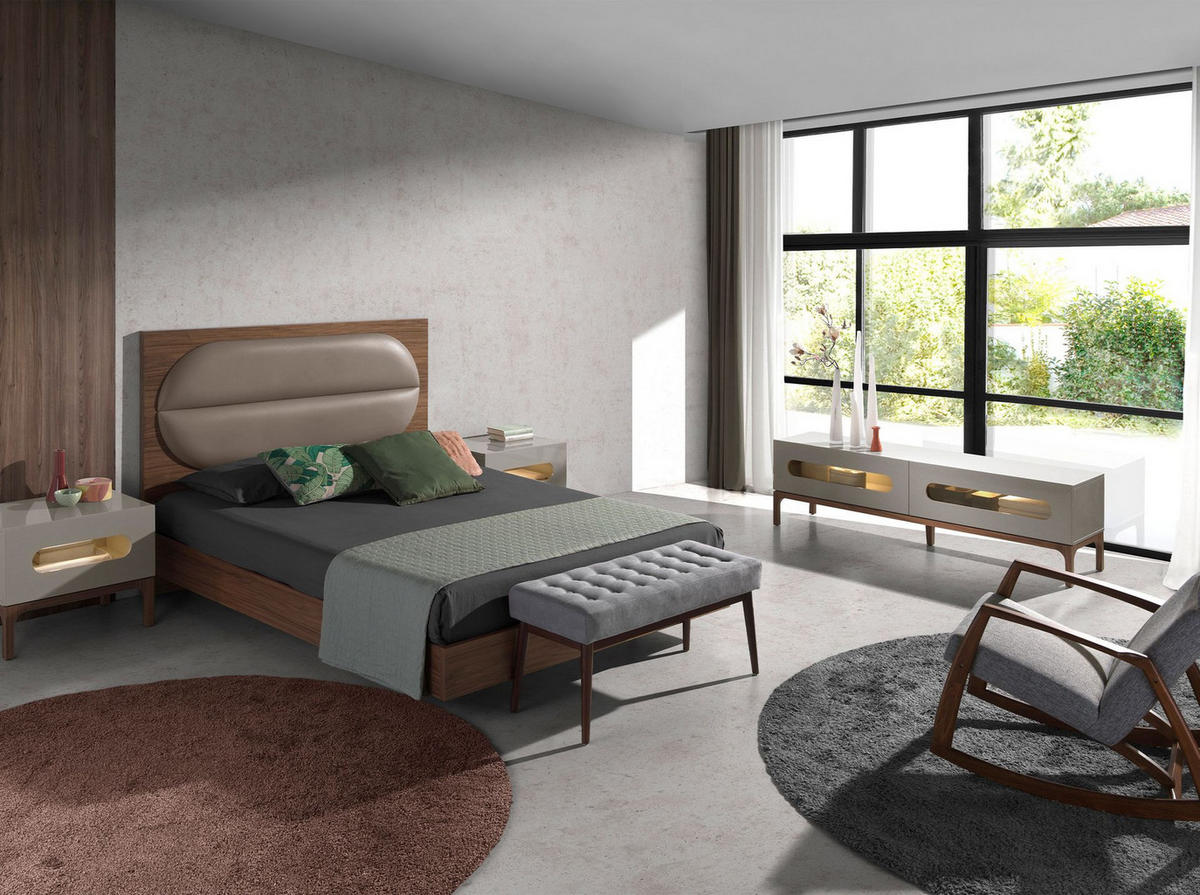 TV-ELEMENT TV-Ständer aus grauem und Walnussholz mit Innenbeleuchtung 180/41/51 cm - Walnussfarben/Grau, Holzwerkstoff (180/51/41cm) - ANGEL CERDA