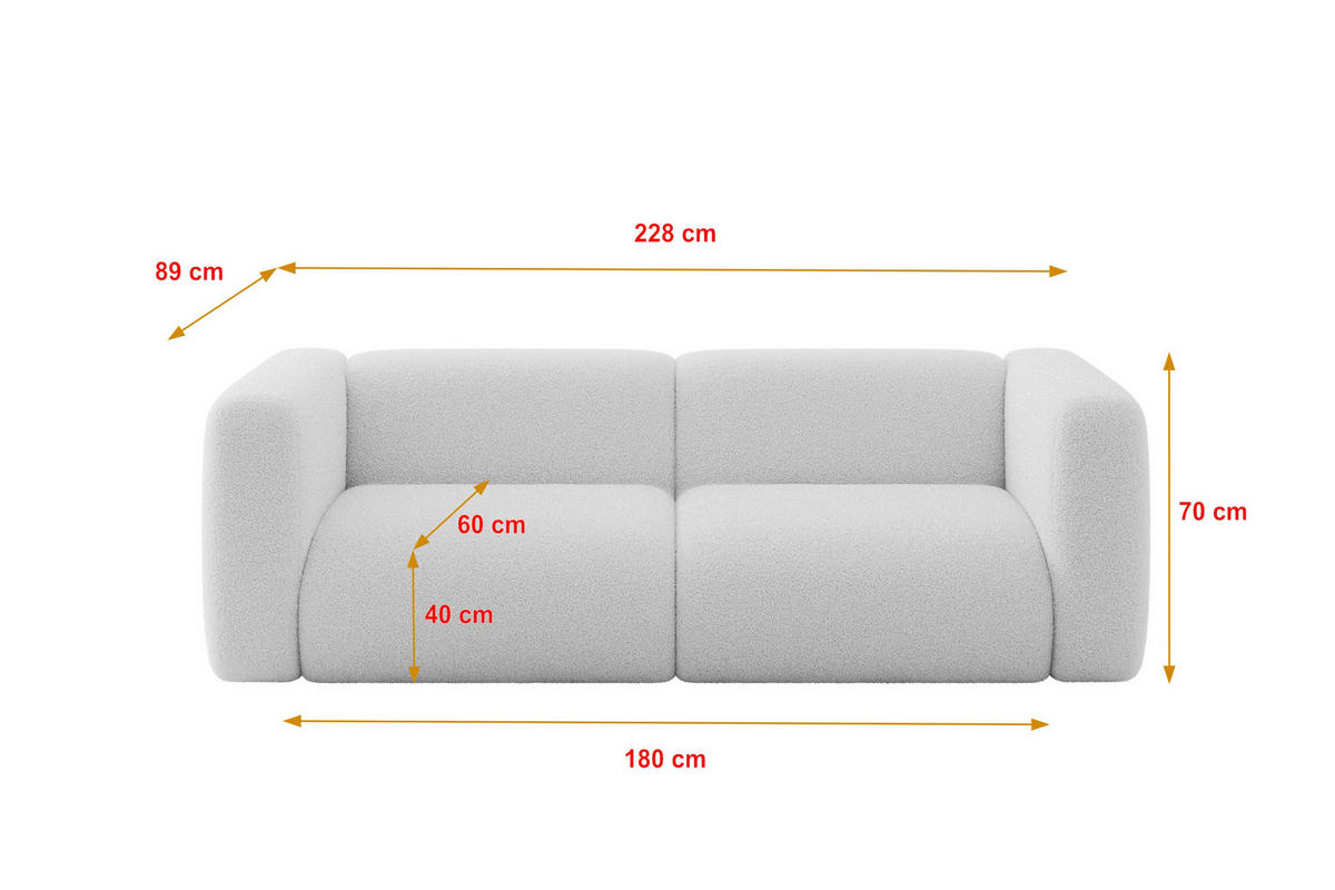 MODULARES Sofa 2-SITZER MIRA-S1 228x89x70 Hellgrau cm Bouclé - Silberfarben/Hellgrau, Holzwerkstoff/Kunststoff (228/70/89cm) - ALTDECOR