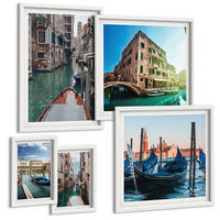 BILDER SET 5er Set - 50x50 cm & 20x30 cm & 40x60 cm Weißer Rahmen - Küchenutensilienmuster Blätter - Weiß, Kunststoff (40/60cm) - TULUP