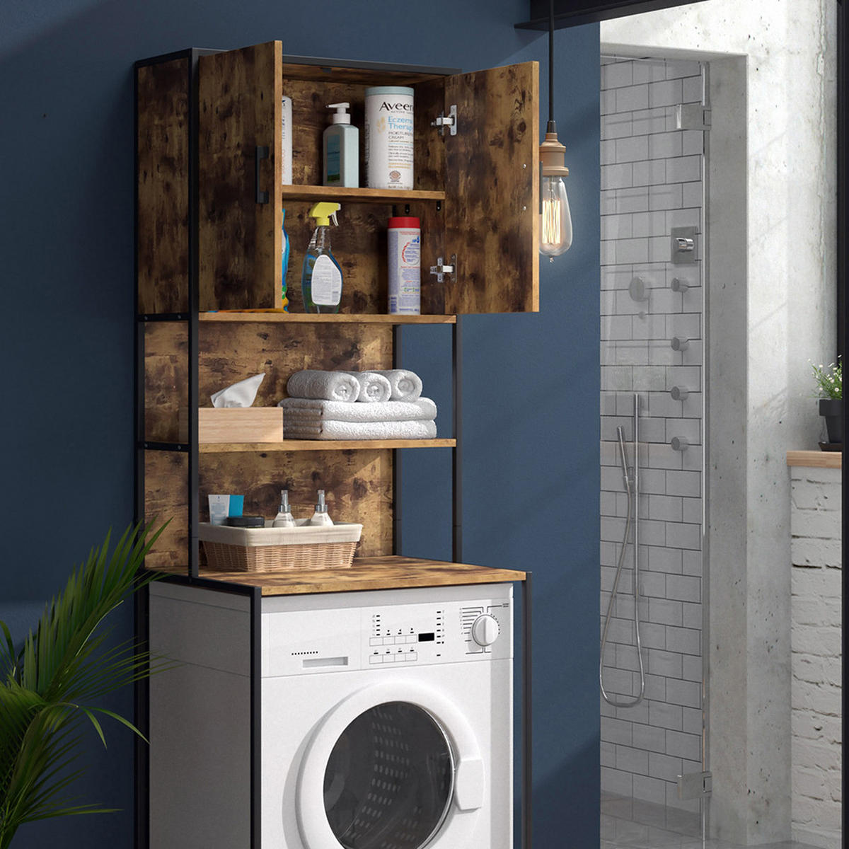 WASCHMASCHINENSCHRANK Fyrk Eiche rustikal 64 x 189 cm - Wildeiche/Schwarz, Holzwerkstoff (64/189/48cm) - Vicco