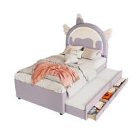 KINDERBETT 90/200 cm Violett aus PU mit Einhornform und Ausziehbett - Lila, Kunststoff (90/200cm) - OKMYHOME